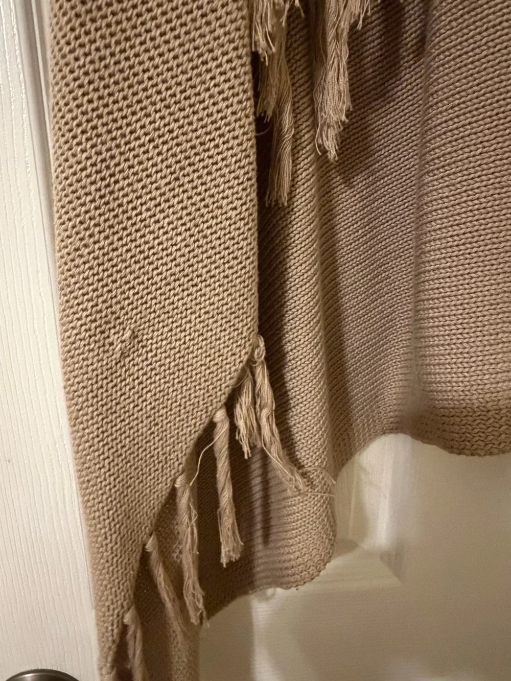 Willi Smith Fringe Knit Open Front Vest - Taupe